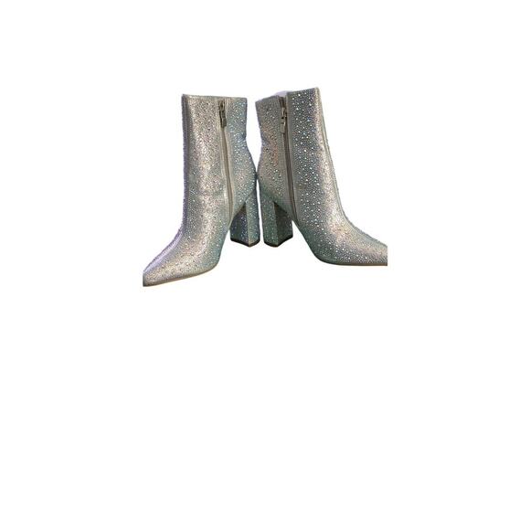 Lauren Lorraine Womens Silver Jam Rhinestone Ankle Boots with Block Heel New - Picture 2 of 5